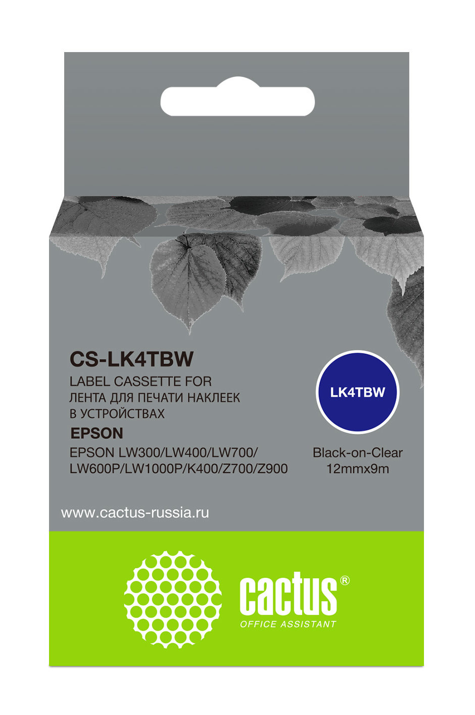 

Картридж ленточный Cactus CS-LK4TBW черный для Epson LW300/LW400/LW700/LW600P/LW1000P, CS-LK4TBW