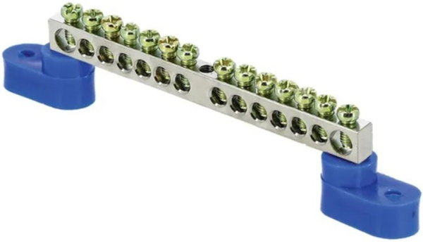 Изображение товара Шина EKF sn1-63-14 для заземления и нулевых проводников 14 отверстий никелированная латунь