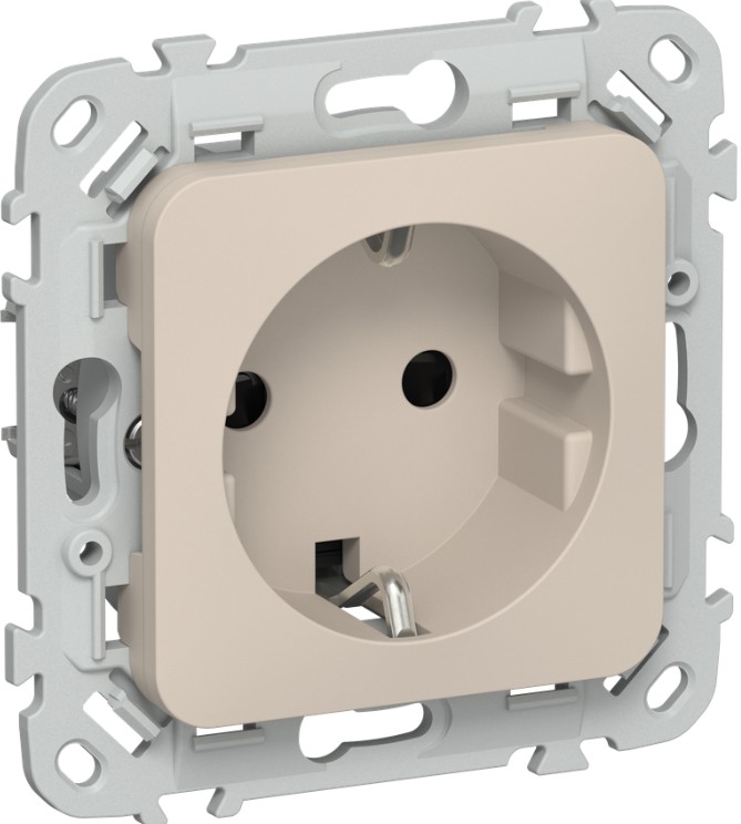 

Розетка с заземлением IEK FI-R14-16-1-K88 FLITE с защитными шторками безвинтовое крепление 16А РСш11-1-ФлЛ льняной, FI-R14-16-1-K88