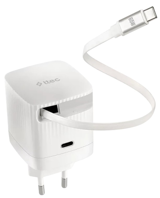

Зарядное устройство сетевое TTEC 2SCG05B SmartCharger Duo GAN 65W PD Travel Fast Charger USB-C со встроенным кабелем PD 65W USB-C. Длина кабеля: 70см., 2SCG05B
