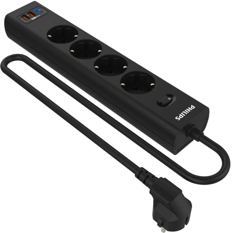 

Сетевой фильтр Philips CHP8246BA/51 4 Розетки с USB PD/QC3.0 (5/9/12В) 30Вт кабель - 2M черный, CHP8246BA/51