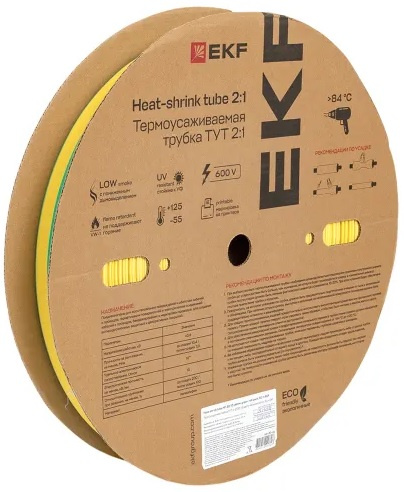 Изображение товара Термоусаживаемая трубка EKF tut-30-yg 1 м желто-зеленая для защиты кабелей