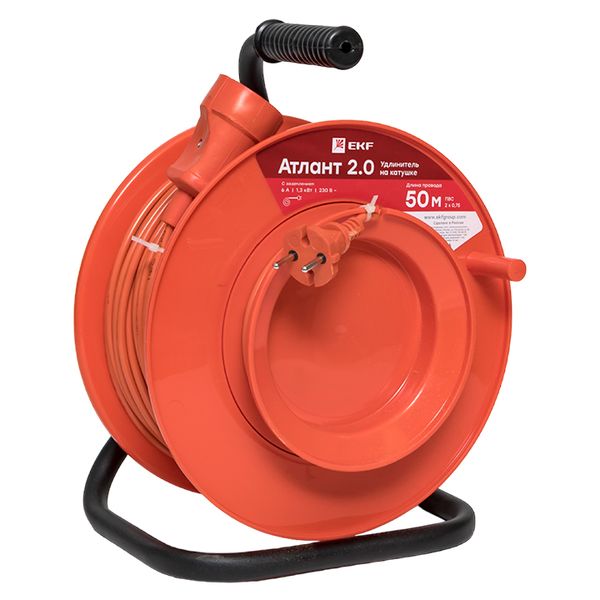 

Удлинитель на катушке EKF UKA02-06-275-1-50 "Атлант 2.0" 1 гнездо 50м без заземления ПВС 2*0,75 6А/1,3кВт PROxima, UKA02-06-275-1-50