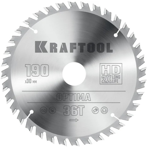 

Диск пильный Kraftool Optima 36951-190-30 Kraftool по дереву 190x30мм. 36т, Optima
