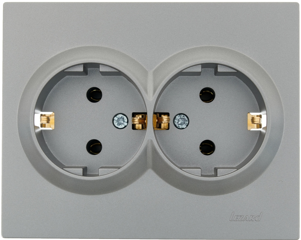 

Розетка Lezard 742-3500-127B VESNA 2-м СП с заземл. ПБТ платина, 742-3500-127B