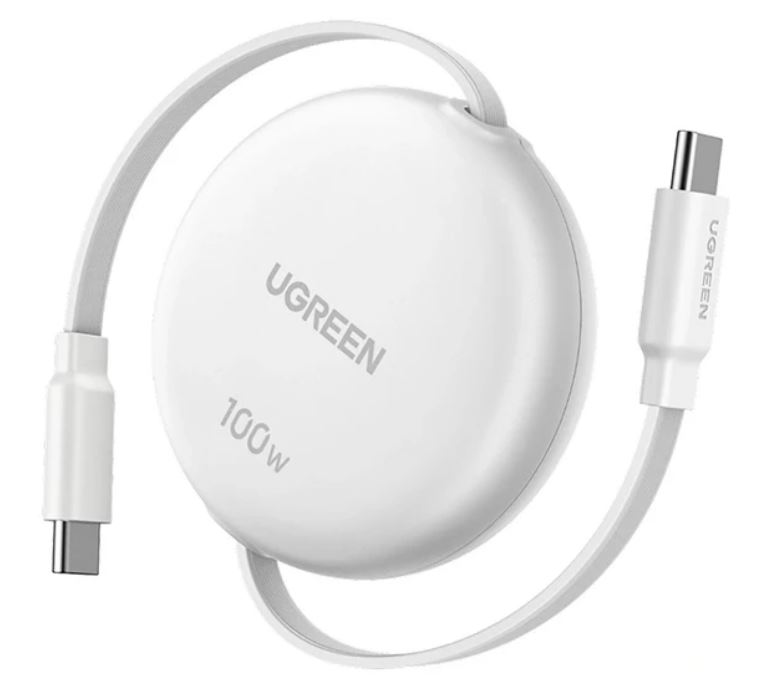 

Кабель UGREEN L531 95673_ выдвижной 100W USB-C to USB-C PD Fast Charging Retractable Cable Max. Длина: 1м. Цвет: белый (95673), L531