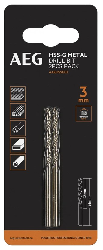 

Сверло AEG AAKHSSG03 4932479306 HSS-G 2шт.3mm, AAKHSSG03