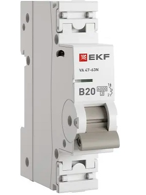 

Автоматический выключатель EKF M636120B 1P 20А (B) 6кА ВА 47-63N PROxima, M636120B
