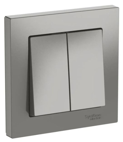 Изображение товара Двухклавишный выключатель Systeme Electric AtlasDesign ATN000952S серебристый для дома и офиса
