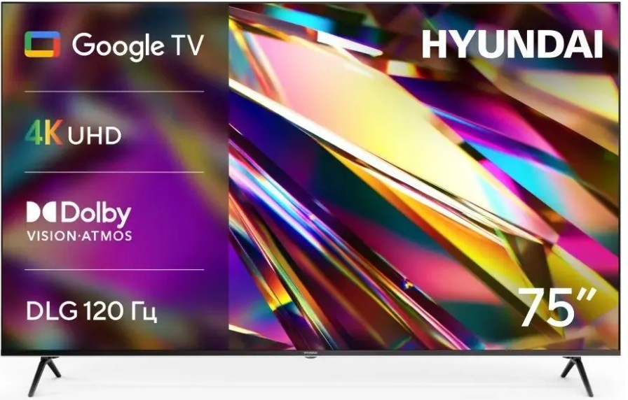 

Телевизор Hyundai H-LED75BU7011 LED, 75" Google TV Frameless Metal черный 4K Ultra HD 60Hz MEMC DVB-T DVB-T2 DVB-C DVB-S DVB-S2 USB WiFi Smart TV, H-LED75BU7011