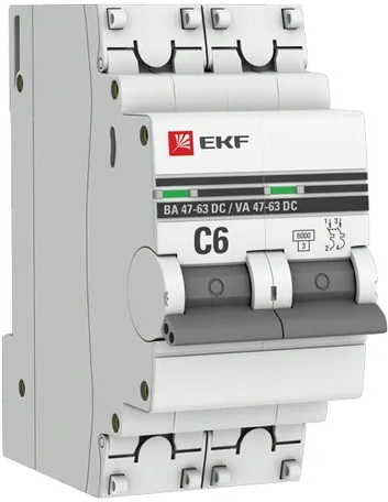 

Автоматический выключатель EKF mcb4763-DC-2-06C-pro 2P 6А (С) 6кА ВА 47-63 DC, mcb4763-DC-2-06C-pro