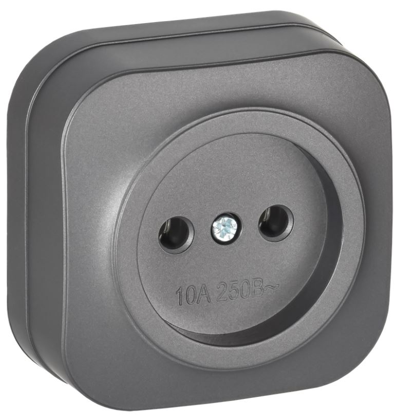 

Розетка без заземления IEK ERH10-K46M-10 GLORY для открытой установки без защитных шторок 10А РС20-2-ХСм сталь матовый, ERH10-K46M-10