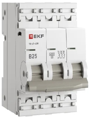 

Автоматический выключатель EKF M636325B 3P 25А (B) 6кА ВА 47-63N PROxima, M636325B