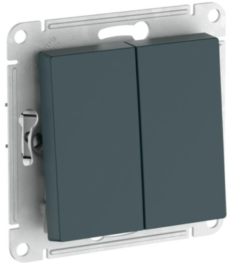 Изображение товара Двухклавишный встраиваемый выключатель Systeme Electric ATN000851S зеленого цвета