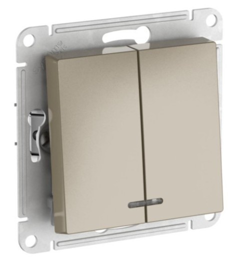 

Выключатель двухклавишный с подсветкой Systeme Electric ATN000553S ATLASDESIGN сх.5а, 10АХ, мех., быстрозажим. клем., ШАМПАНЬ, ATN000553S