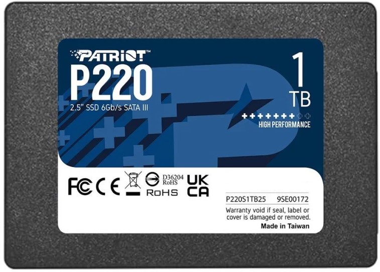 

Накопитель SSD 2.5'' Patriot Memory P220S1TB25 P220 1TB SATA 6Gb/s 550/500MB/s IOPS 50K/50K 480 TBW, P220S1TB25
