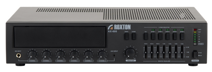 

Усилитель Roxton AX-600 600 Вт, 3 микр.+ 3 унив. входа, 5 зон, работа с RM-05, AX-600