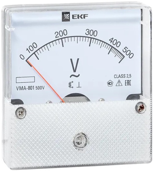 

Вольтметр EKF vma-801-500 VMA-801 аналоговый на панель (80х80) круглый вырез 500В прямое подкл. PROxima, vma-801-500