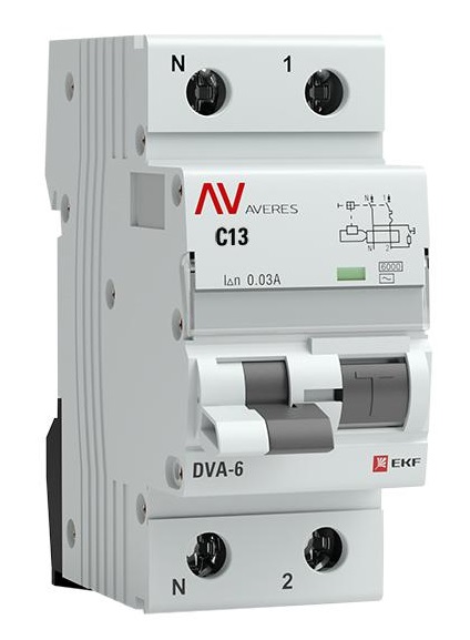 

Автомат дифференциальный EKF rcbo6-1pn-13C-30-ac-av DVA-6 1P+N 13А (C) 30мА (AC) 6кА AVERES, rcbo6-1pn-13C-30-ac-av