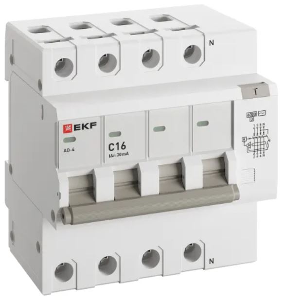 

Автомат дифференциальный EKF DA4-6-16-30-pro АД-4 4P 16А характеристика C 30мА тип АС электронный 6кА PROXIMA, DA4-6-16-30-pro