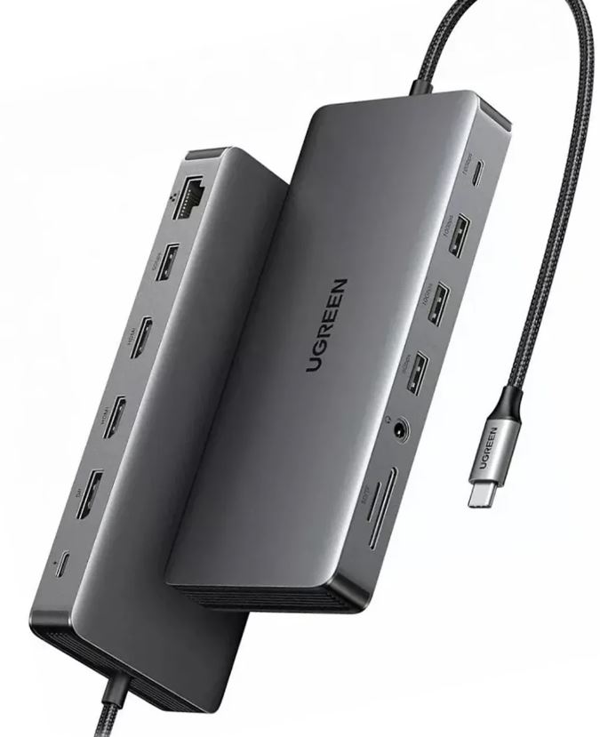 

Разветвитель UGREEN CM681 Revodok Pro 13-in-1 15978_ 4K/60Hz, 2*HDMI & 1*DP with PD Adapter - Gray, CM681 Revodok Pro 13-in-1