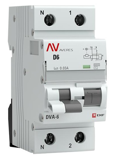 

Автомат дифференциальный EKF rcbo6-1pn-6D-30-ac-av DVA-6 1P+N 6А (D) 30мА (AC) 6кА AVERES, rcbo6-1pn-6D-30-ac-av