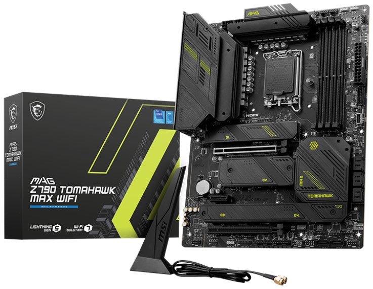 

Материнская плата ATX MSI MAG Z790 TOMAHAWK MAX WIFI (LGA1700, Z790, 4*DDR5 (7800), 8*SATA 6G RAID, 4*M.2, 3*PCIE, 2.5Glan, WiFi, BT, HDMI, DP, 2*USB, MAG Z790 TOMAHAWK MAX WIFI