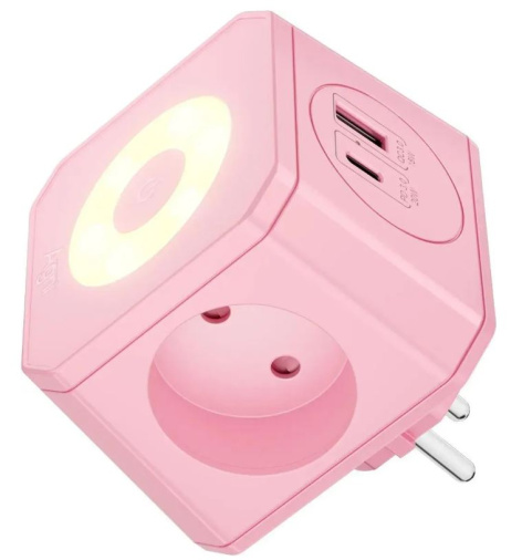 Изображение товара Тройник AGNI с тремя розетками и защитными шторками pink