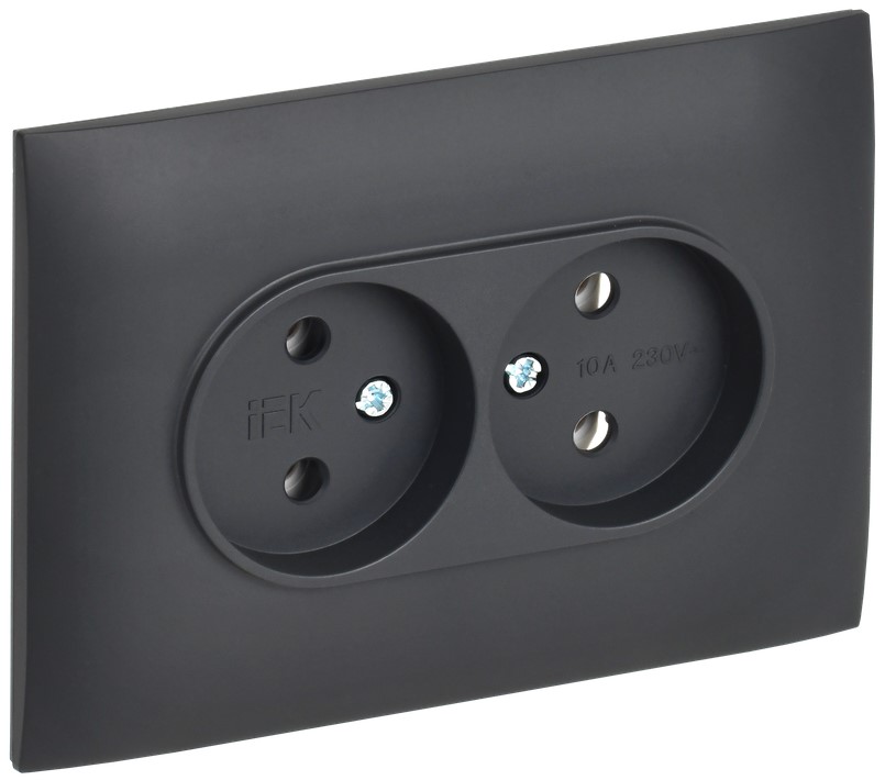 

Розетка двухместная без заземления в сборе IEK SK-R20-10-K48-F SKANDY без защитных шторок 10А SK-R10T титан, SK-R20-10-K48-F