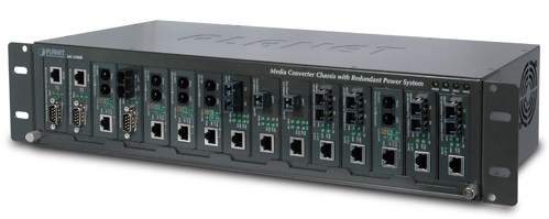Шасси Planet MC-1500R48 неуправляемое, медиаконвертерное 15-slot 19" with Redundant Power Option