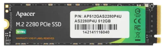 

Накопитель SSD M.2 2280 Apacer AP512GAS2280Q4U-1 AS2280Q4 512GB PCIe Gen4x4 with NVMe 3D TLC 7000/3000MB/s IOPS 450K/750K MTBF 1.6M 350 TBW RTL, AP512GAS2280Q4U-1