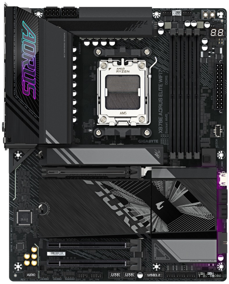 

Материнская плата ATX GIGABYTE X870 AORUS ELITE WIFI7 ICE (AM5, AMD X870, 4*DDR5 (8200), 4*SATA 6G RAID, 2.5Glan, WiFi, BT, 2*USB4, 6*USB 3.2, 4*USB 2, X870 AORUS ELITE WIFI7 ICE