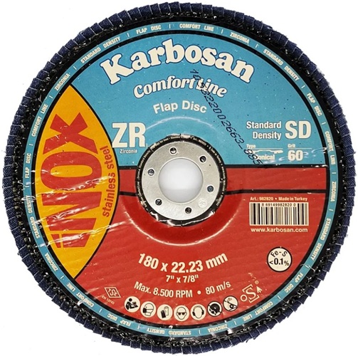 

Круг лепестковый ООО САМ KAR-982820 Karbosan КЛТ 180х22/Р60 Comfort Line ZR SD Flap Конический INOX, KAR-982820