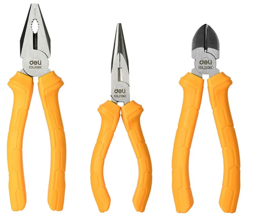 

Набор Deli DL2008C-3 плоскогубцев (комбинированные плоскогубцы 200мм, удлиненные плоскогубцы 160мм, диагональные бокорезы 160мм, однокомпонентная ручк, DL2008C-3