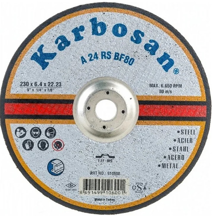

Диск шлифовальный ООО САМ KAR-910600-10 Karbosan по металлу 230х6,4х22 10 шт, KAR-910600-10