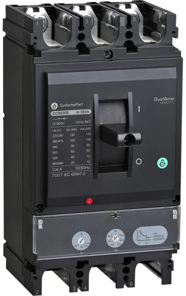 Изображение товара Автоматический выключатель Systeme Electric SPC630S600L3DF 3 полюса 600 А литой корпус