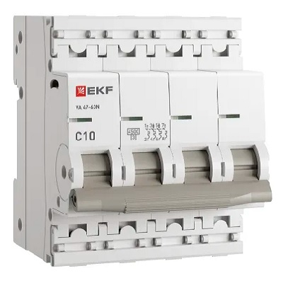 

Автоматический выключатель EKF M634410C 4P 10А (C) 4,5kA ВА 47-63N PROxima, M634410C