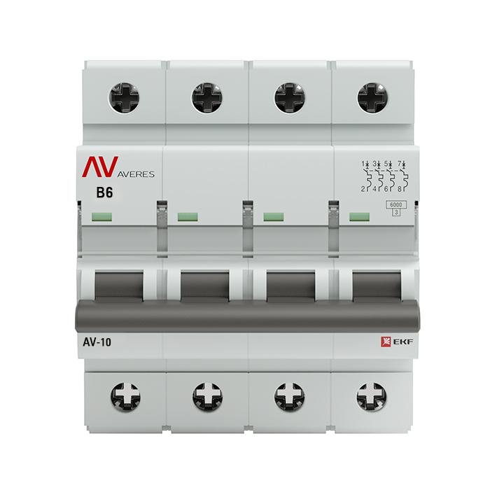 

Автоматический выключатель EKF mcb10-4-06B-av AV-10 4P 6A (B) 10kA AVERES, mcb10-4-06B-av