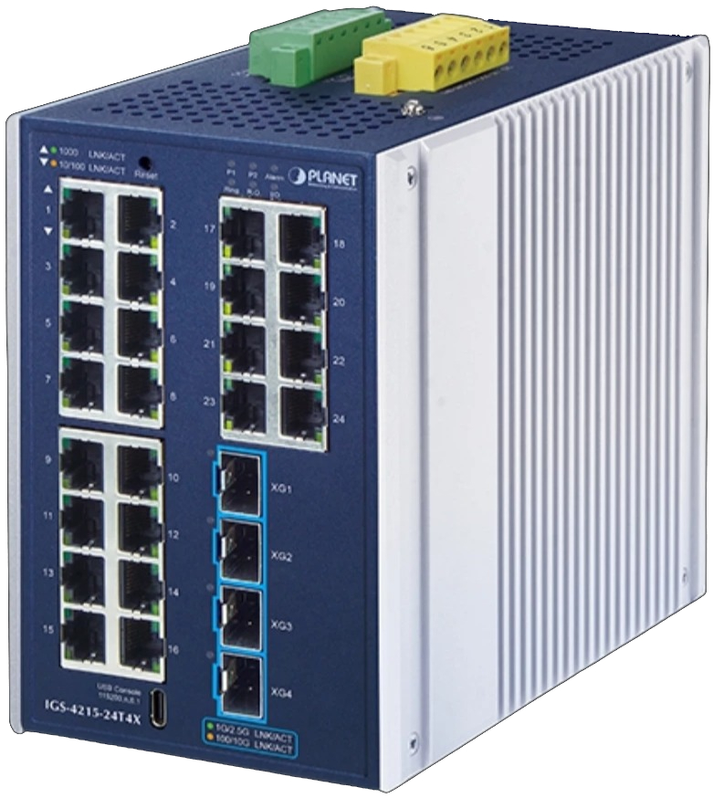 

Коммутатор управляемый Planet IGS-4215-24T4X Industrial L2+ 24-Port 10/100/1000T + 4-Port 10G SFP+ Ethernet, IGS-4215-24T4X