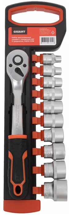 

Набор Gigant GSRW-11/38 шестигранных головок с трещоткой 3/8", 11 предметов, GSRW-11/38