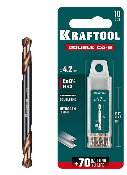 Изображение товара Крепкое и точное сверло Kraftool Double для металла 4.2 мм