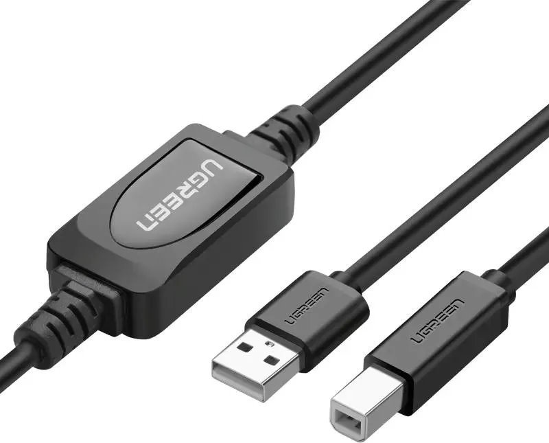 

Кабель интерфейсный UGREEN US122 10362_ USB 2.0 A Male to B Male Active Printer. Длина: 15м. Цвет: черный, US122