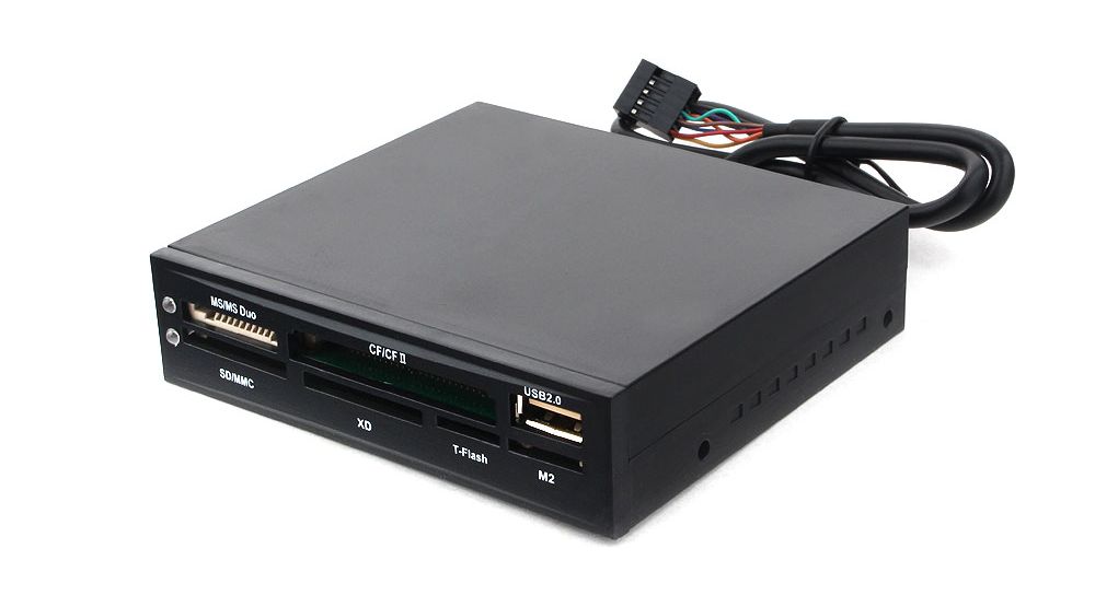 

Карт-ридер внутренний Gembird FDI2-ALLIN1-02-B черный, USB2.0+6 разъемов для карт памяти (SD/SDHC, T-Flash, XD, MS, M2, CF), коробка, FDI2-ALLIN1-02-B