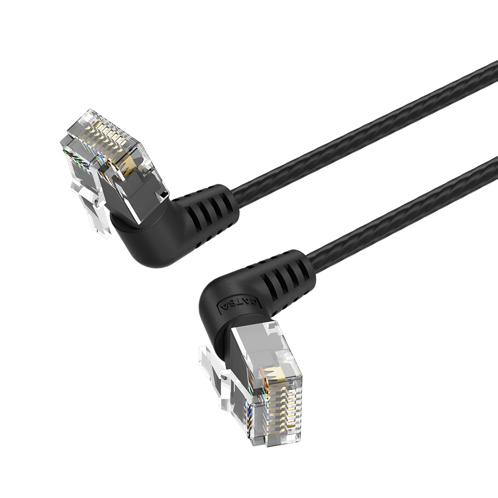 

Патч-корд Vention IBOBK прямой UTP cat.6a, RJ45 угол 90 - 8м. черный, IBOBK