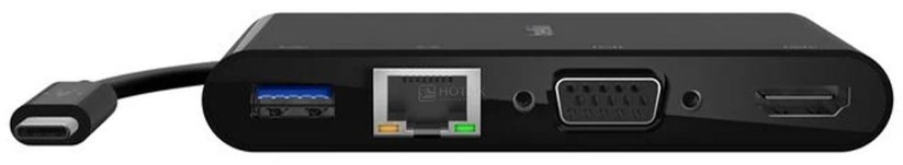 Разветвитель Belkin AVC005btBK мультимедийный Multiport 4-in-1 USB-C&Ethernet&HDMI&VGA Hub со встроенным кабелем USB-C. Цвет: черный