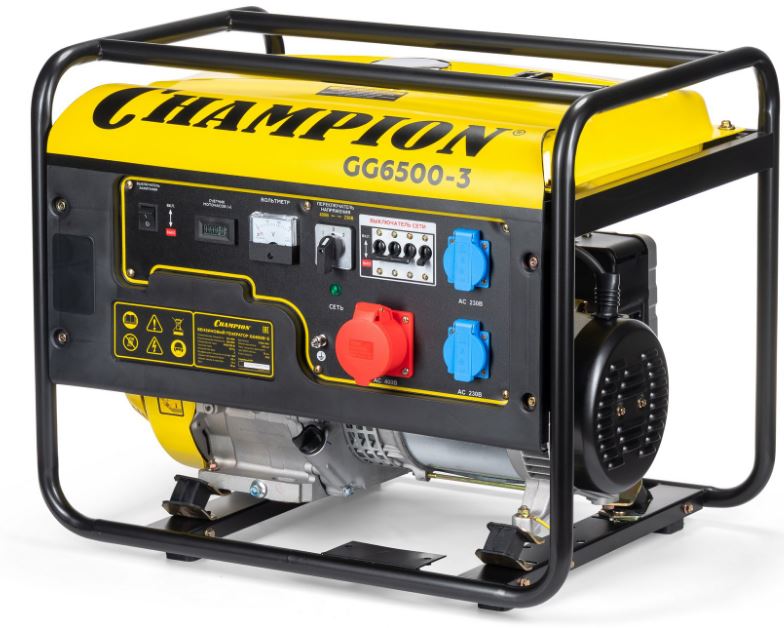 

Генератор бензиновый CHAMPION GG6500-3 (400В6,2/6,8кВАcosф=0,8 15лс 25л 67кг), GG6500-3