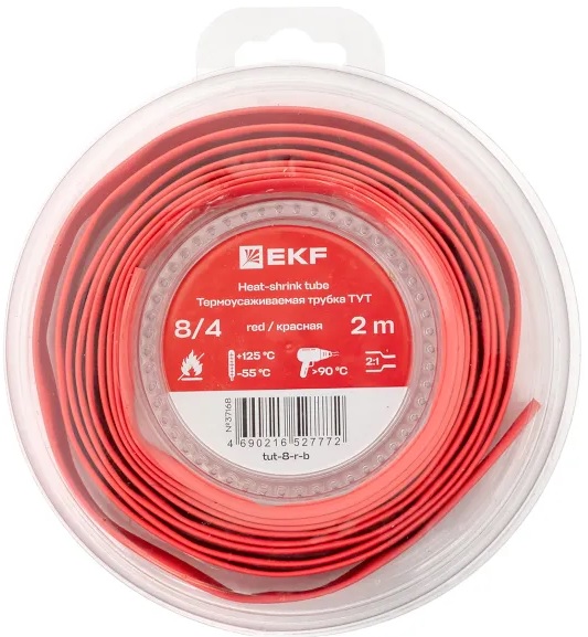 

Термоусаживаемая трубка EKF tut-8-r-b нг 8/4 красная ролик 2 м, tut-8-r-b
