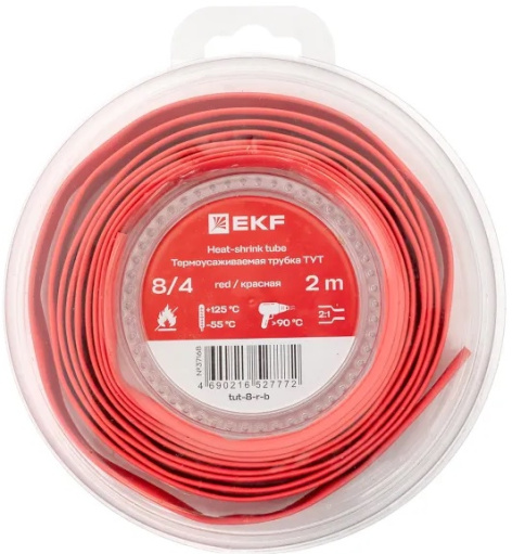 Изображение товара Термоусаживаемая трубка EKF tut-8-r-b красная, 2м