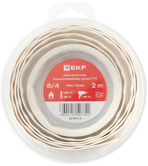 

Термоусаживаемая трубка EKF tut-8-w-b нг 8/4 белая ролик 2 м, tut-8-w-b