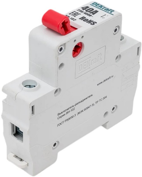 

Выключатель DEKraft 17022DEK разъединитель 1Р 40А ВН-102, 17022DEK